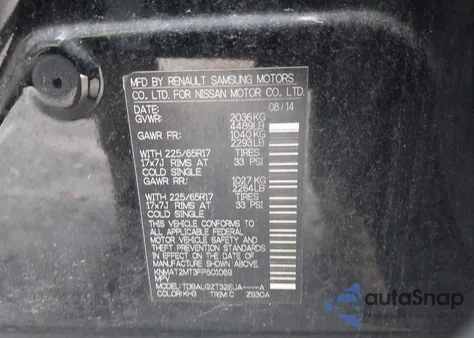 2015 Nissan Rogue Sv z USA, uszkodzony, nr VIN KNMAT2MT3FP501069